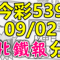 今彩539 2020/09/02 台北鐵報分享 供您參考