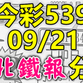 今彩539 2020/09/21 台北鐵報分享 供您參考