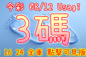 今彩539 2020/08/12 Usagi 精選3碼 全車 供您參考