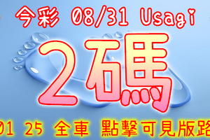 今彩539 2020/08/31 Usagi 精選2碼 全車 供您參考