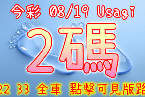 今彩539 2020/08/19 Usagi 精選2碼 全車 供您參考