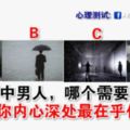 心理測試：4個雨中男人，哪個需要安慰？測你內心深處最在乎什麼