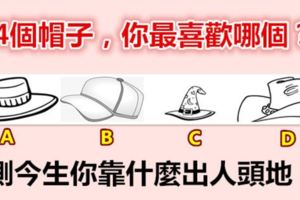 4個帽子，你最喜歡哪個？測今生你靠什麼出人頭地？