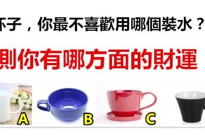 4個杯子，你最不喜歡用哪個裝水？測你有哪方面的財運