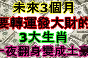 未來3個月要轉運發大財的3大生肖，有機會一夜翻身變成土豪