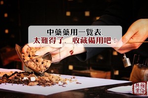 中藥藥用一覽表，太難得了，收藏備用吧！