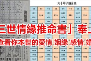 「三世情緣推命書」奉上！可查看你本世的愛情、姻緣、感情、婚姻！直接對照即可！