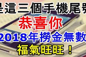 是這三個手機尾號，恭喜你，2018年撈金無數！福氣旺旺！