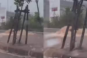 大雷雨炸台中！人行道「狂湧黃泥水」變小河 他嘆：該放假的