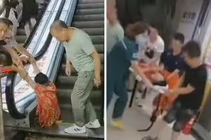 手扶梯「吃人」!大媽雙腳被絞進縫隙 手扶梯「吃人」!大媽雙腳被絞進縫隙