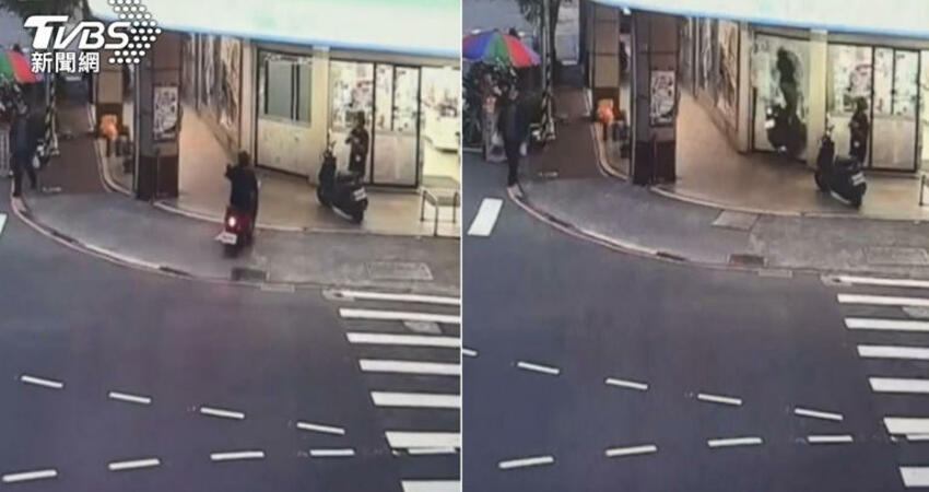 驚悚瞬間曝！新北騎士正面撞爆超商玻璃門 路人全看傻
