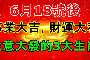 6月18號後，事業大吉，財運大利，生意大發的3大生肖！