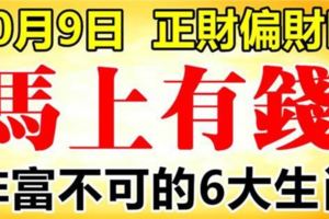 10月9日開始，正財偏財走高，馬上有錢的6大生肖