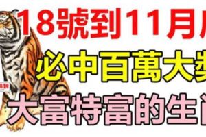 18號到11月底，必中一次百萬大獎，能夠大富特富的4生肖