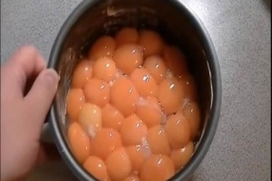 只見他買了大量的雞蛋，接著把50顆蛋黃全放入電鍋，眾人都覺得他是白癡，結果竟讓大家眼前一亮躍躍欲試！！！