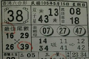 5/15香港六合彩參考看