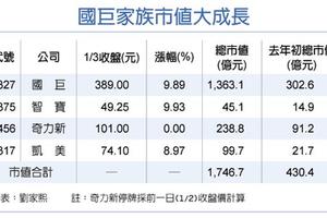 元/4 國巨家族市值年飆三倍 傲視群雄