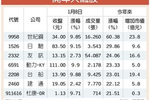 元/9 這9檔飆股 今年來漲逾2成