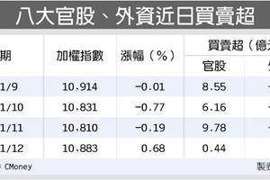 元/13 你丟我撿 外資連4賣、八大官股連4買