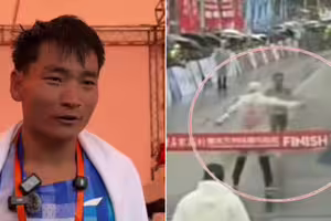 馬拉松冠軍選手「衝終點線前被攔下」遭誤推離賽道！裁判下場慘了