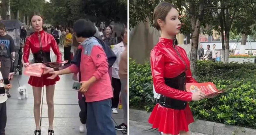 影／「正妹機器人」街頭發傳單　群眾包圍搶拿…仔細看她眼睛愣住了