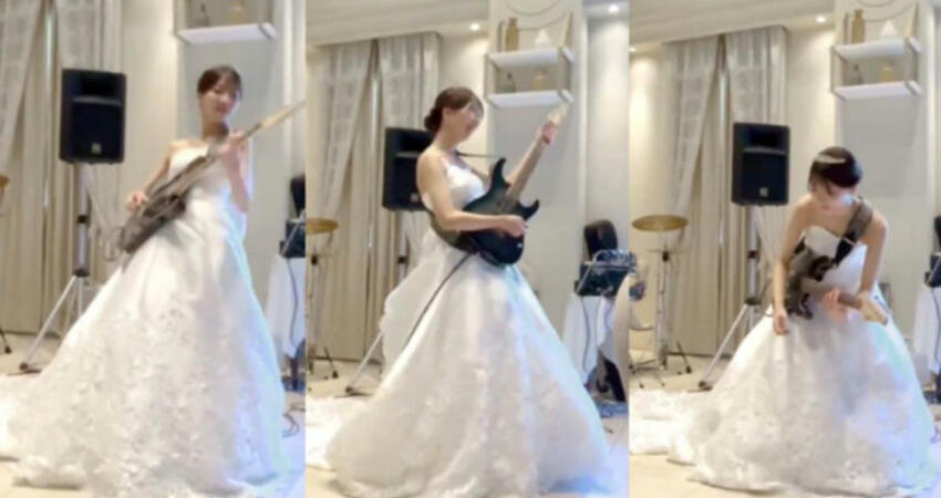有片／日正妹新娘低胸彈電吉他爆紅 釣出台灣千萬神曲本尊圓夢