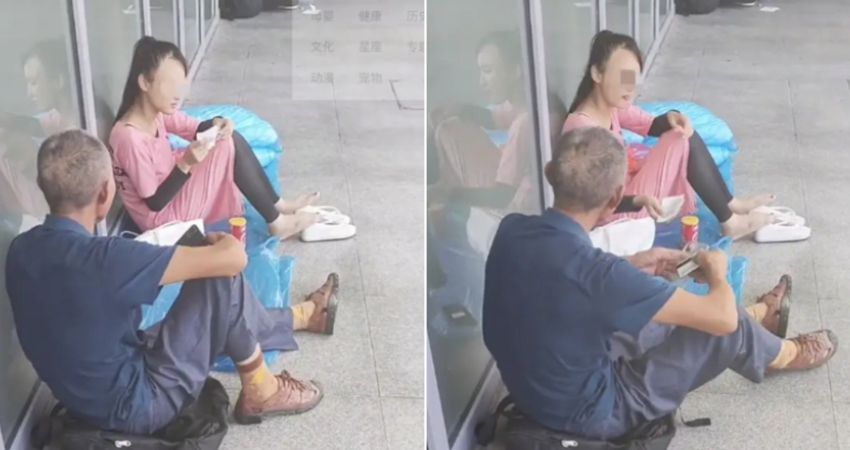 女子坐地上乞討！阿伯「買飯給她吃」　等她吃完「接下來舉動」眾人傻眼