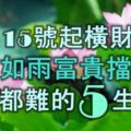 11月15號起，橫財天降，鈔票如雨，富貴擋不住，不富都難的5大生肖！