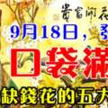 9月18日，發財日口袋滿滿，不缺錢花的生肖