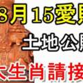 8月15愛財日，土地公賜財，九大生肖請接財