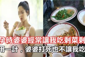 懷孕時婆婆經常讓我吃剩菜剩飯，我用一計，婆婆打死也不讓我吃了