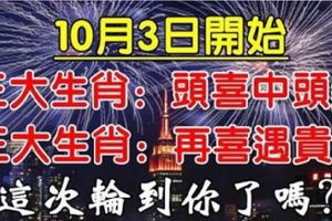 10月3日開始，六大生肖頭喜中大獎，再喜遇貴人。這次輪到你了嗎？