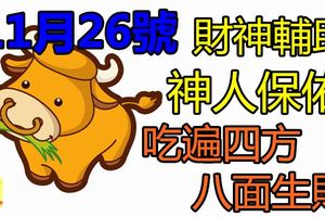 11月26號起財神輔助，神人保佑的生肖，可吃遍四方，八面生財