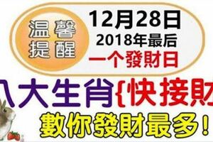 12月28日是2018年最後一個發財日，八大生肖快接財，數你發財最多