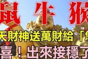 恭喜！明天財神送萬財給「您」屬鼠、牛、猴的出來接穩了