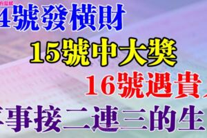 喜事接二連三的生肖，14號發橫財，15號中大獎，16號遇貴人