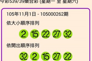 105年11月1日今彩539開獎號碼