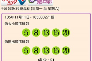 105年11月11日今彩539開獎號碼