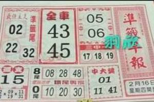 2/16  準籤早報-六合彩參考  
