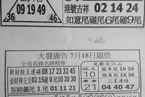 7/18  台北鐵報夾報+大發廣告-六合彩參考