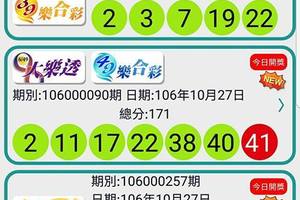 106年10月27日今彩539開獎號碼