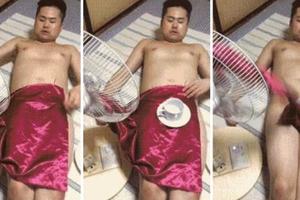 日本搞笑藝人超狂新梗「全裸在下體放桌巾茶具」，電風扇一開始轉大家都見證了奇蹟！